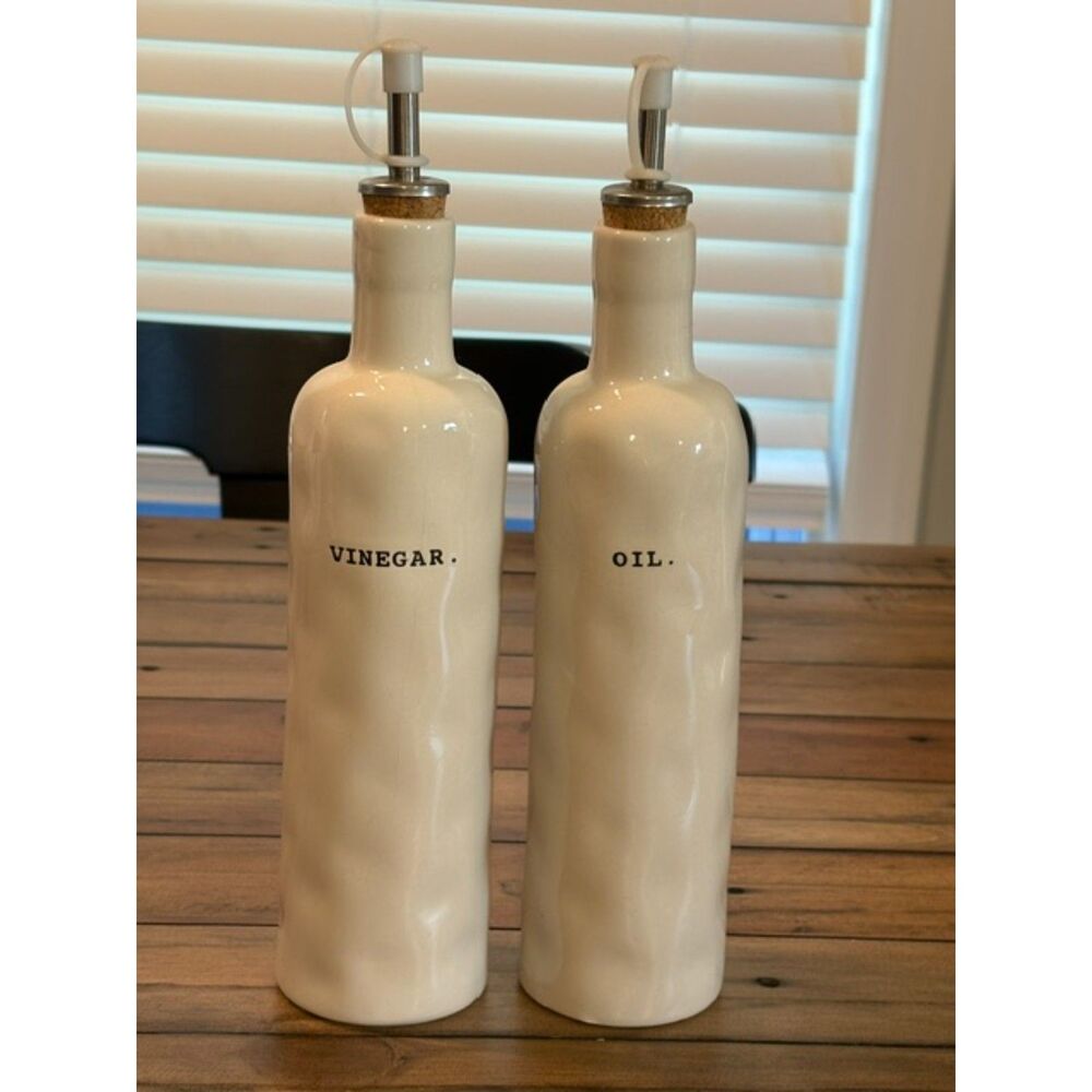 Rae Dunn Artisan Collection Typewriter Font Oil and Vinegar Cruet Set NWT
